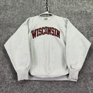 Vtg Wisconsin Badgers Sweatshirt Mens 2XL Gray Football Steve & Barry's Fleece